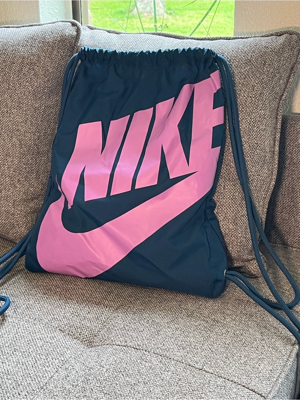 Nike Black Drawstring Bag with Pink Logo